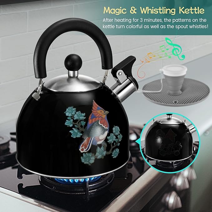 ARC Stainless Steel Whistling Tea Kettle for Stovetop, Magic Color Changing Design Teapot for Stovetop