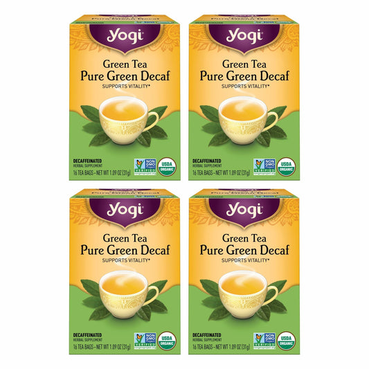 Yogi Organic Pure Decaf Green Tea, 16 Tea Bags (4 Pack)