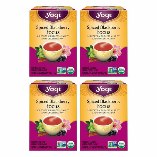 Yogi Spiced Blackberry Focus Tea, 16 Tea Bags (4 Pack)