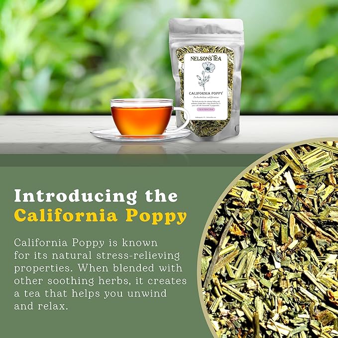 Nelson's Tea - California Poppy - Cut & Sifted - Loose Leaf - Herbal Tea - For Calm and Relaxation - 16oz
