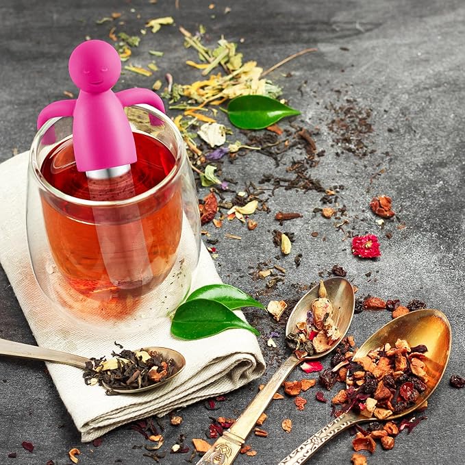 Hicarer 4 Pieces Tea Infuser for Loose Tea Cute Fine Mesh Tea Strainer Stainless Steel Tea Filter Ball Tea Diffuser Steeper for Teacups Teapots (Gray,Blue,Rose Red,Yellow)