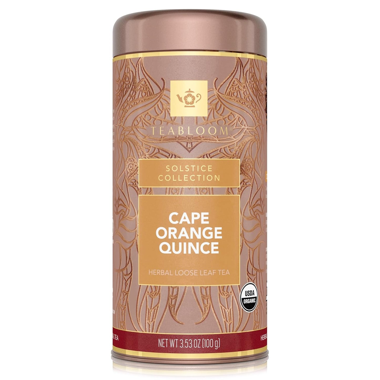 Teabloom Organic Herbal Tea, Cape Orange Quince Loose Leaf Tea, Zesty Citrus and Comforting Quince for a Tropical Rooibos - 3.53 oz/100 g Canister Makes 35-50 Cups