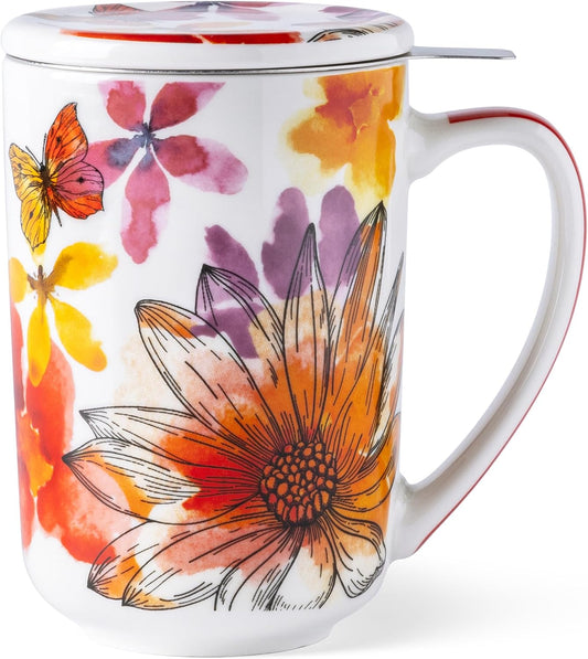GBhome Tea Mug with Infuser and Lid,18 oz Loose Leaf Tea Cup with Steeper