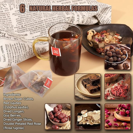Liuhbn Brown Sugar Ginger Tea Decaffeinated (10g x 20 packs) Is A 100% Natural Herbal Tea With Ginger Slices, Red Dates, Longan, Brown Sugar Blocks
