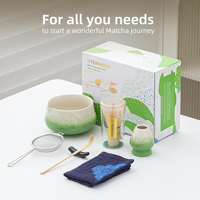 Teanagoo 7 Pcs Matcha Whisk Set,Green Matcha Set, Ceremony Matcha Powder Kit,Matcha Tea Set for Making Latte