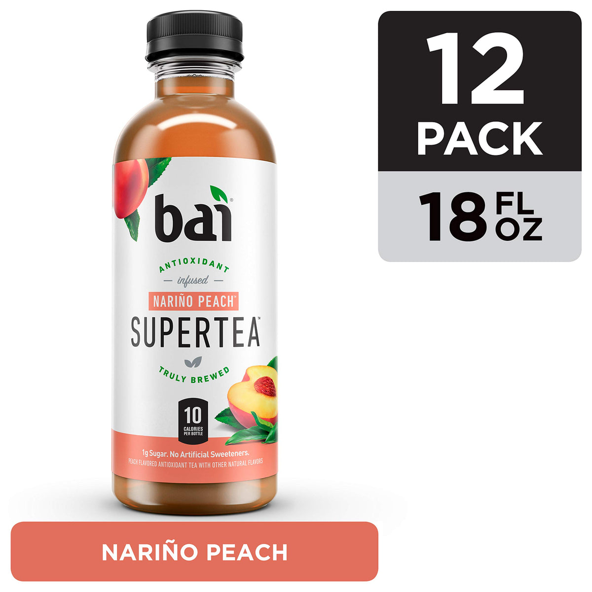 Bai Iced Tea, Narino Peach, Antioxidant Infused Supertea, Crafted with Real Tea (Black Tea, White Tea), 18 Fluid Ounce B