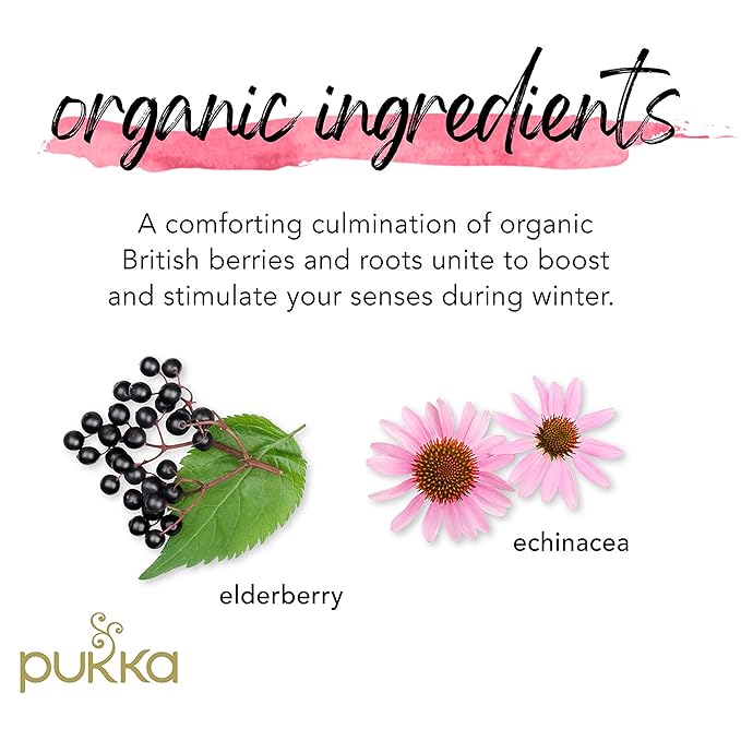 Pukka Elderberry & Echinacea Organic Herbal Tea, Perfect for Wellness Support, Caffeine Free, 20 Total Tea Bags