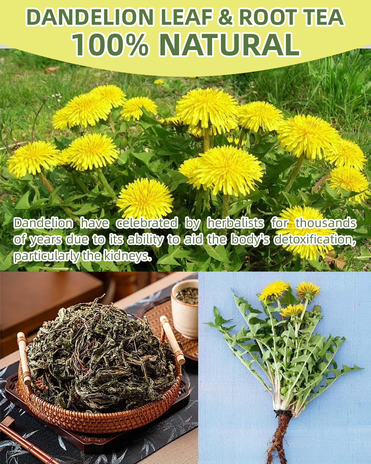 Dandelion Tea Bags 60 Count, Dandelion Root &amp; Leaf Herbal Detox Tea for Liver &amp; Kidney Health, Supports Digestion &amp; Immune System - 100% Natural, Caffeine-Free, Non-GMO, No Additives
