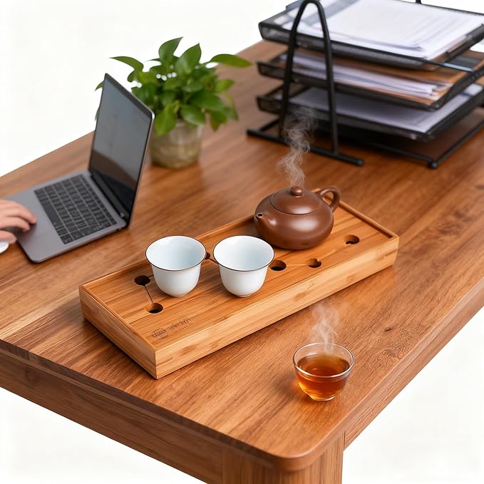 Bamboo Kung Fu Tea Tray with Water Storage Function, Suitable for Multiple scenarios Living Room Balcony Chinese Style 11x4.6x1.38 inches Home