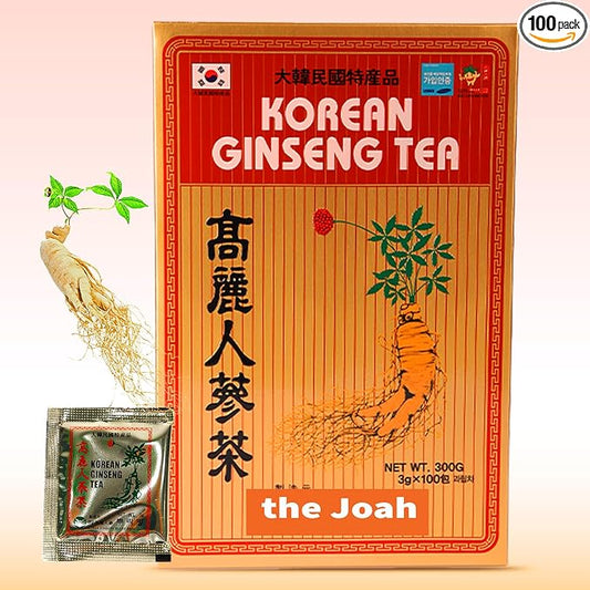 Korean Ginseng Tea - Caffeine Free, 3g Single-Serve Powder 100 Sachets, Improves Blood Circulation, Intellectual Performances and Memory