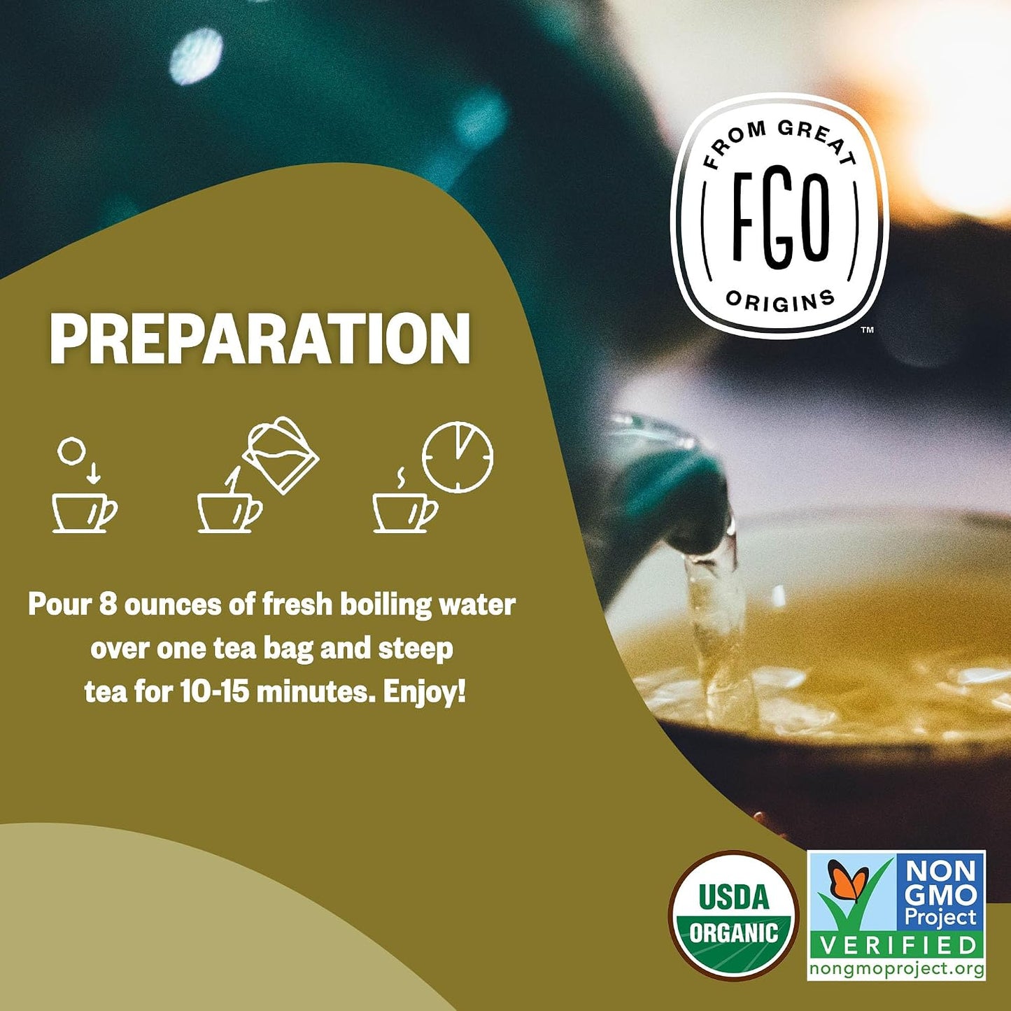 FGO Organic Ginger Tea, 100 Count, Eco-Conscious Tea Bags, Resealable Bag, Packaging May Vary (Pack of 1)