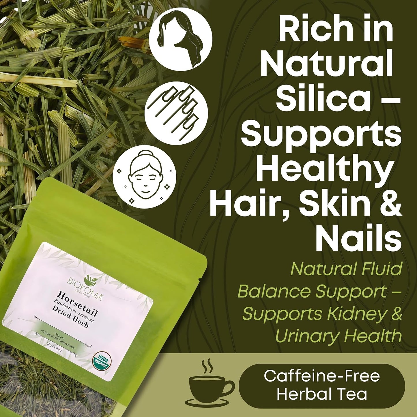 Biokoma Organic Horsetail Herb Tea 50g (Shavegrass) – Supports Healthy Hair, Skin and Nails – USDA Certified Organic Loo