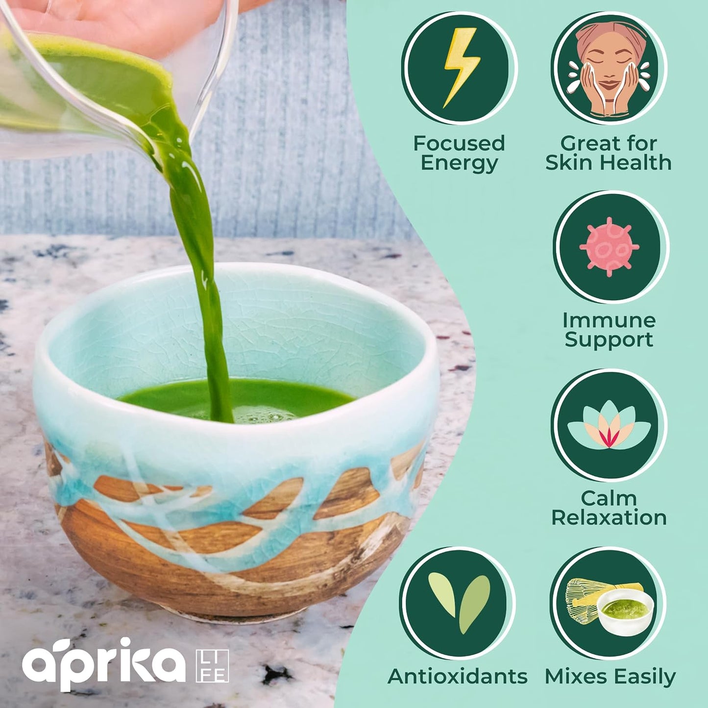 AprikaLife Organic Ceremonial Grade Matcha Powder from Japan – 3.5 oz | Authentic Japanese First Harvest Matcha, Yabukita Cultivar. No Sugar Added. USDA &amp; JAS Certified Organic. For Tea &amp; Lattes.