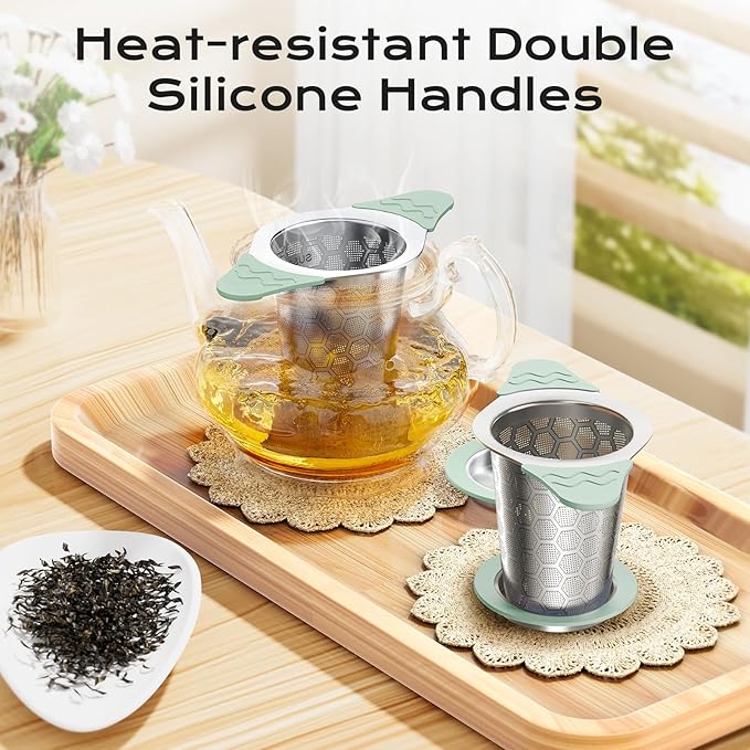 Tea Infuser for Loose Leaf Tea,18/8 Stainless Steel Tea Infuser with Heat Proof Silicone Handles