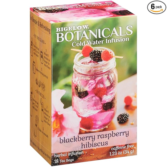 Bigelow Botanicals Cold Water Infusion Blackberry Raspberry Hibiscus Herbal Tea, Caffeine Free Tea with Blackberry and Raspberry Flavor