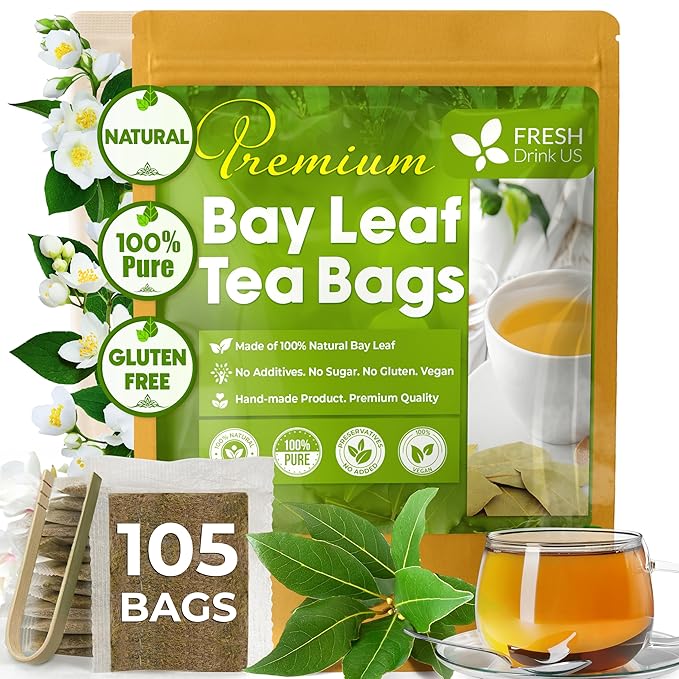 FreshDrinkUS, Premium 105 Bay Leaf Tea Bags, 100% Natural & Pure from Bay Leaves. Loose Leaf Bay Herbal Tea. Made with Natural Material Tea Bags