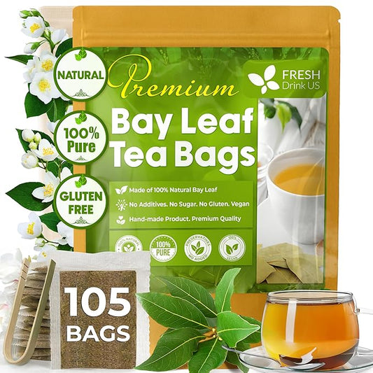 FreshDrinkUS, Premium 105 Bay Leaf Tea Bags, 100% Natural & Pure from Bay Leaves. Loose Leaf Bay Herbal Tea. Made with Natural Material Tea Bags