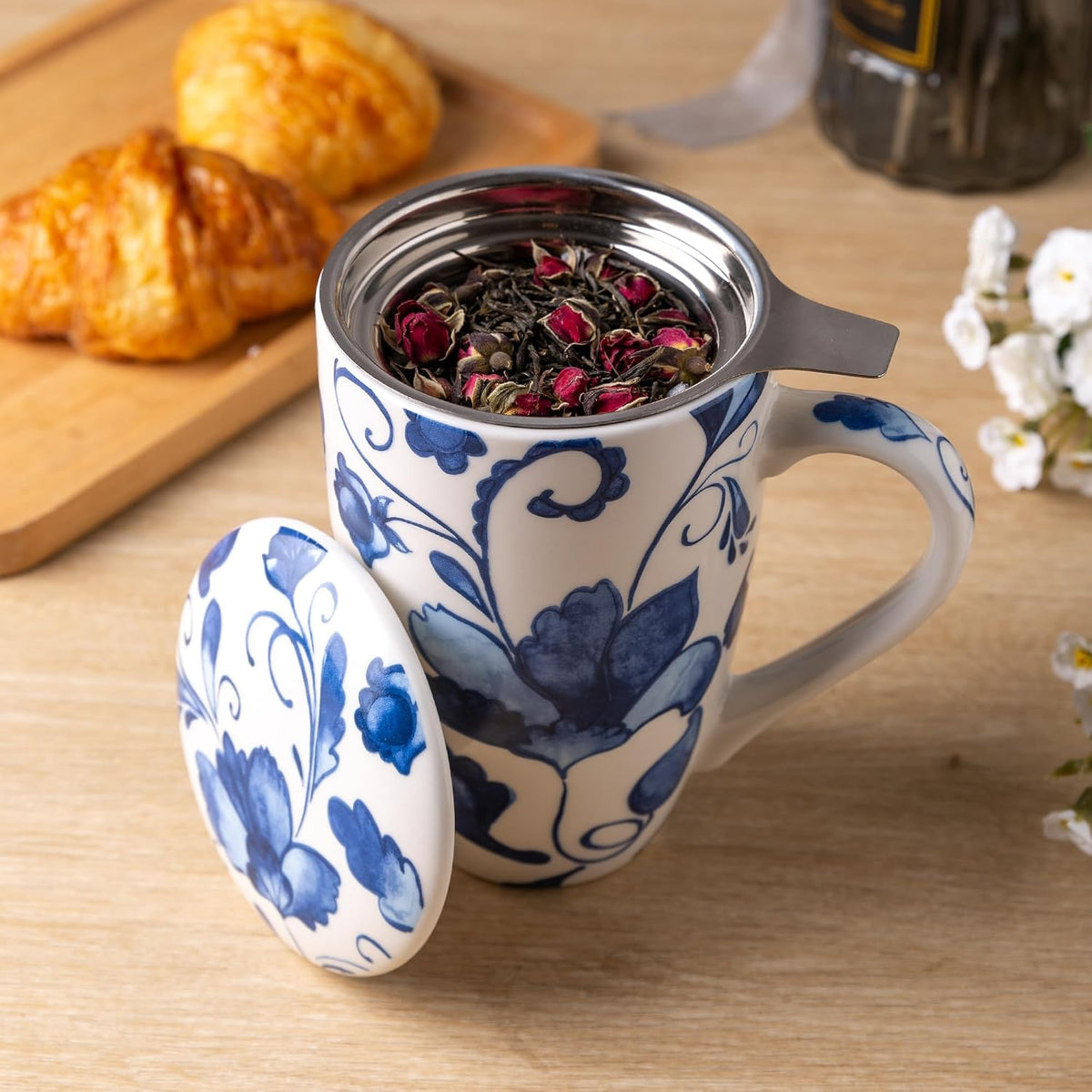 GBhome Tea Mug with Infuser and Lid,18 oz Loose Leaf Tea Cup with Steeper