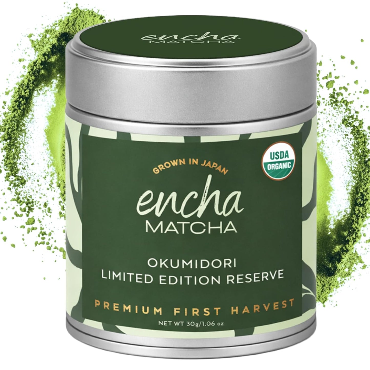 Encha Matcha Tea Okumidori Limited Edition Reserve - Ceremonial Grade Matcha Powder - Single Origin - Premium First Harvest Organic, Japanese - 1.06oz/30g Tin