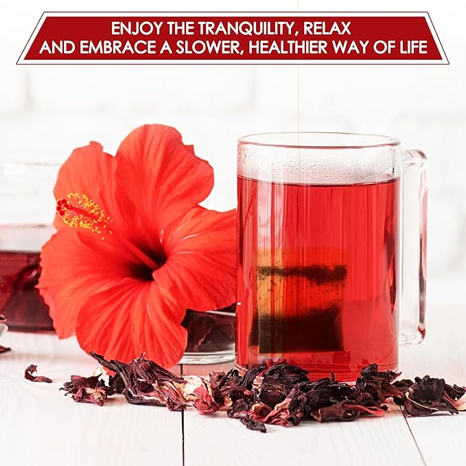 Premium Hibiscus Tea Bags - Dried Hibiscus Flower Tea Bags - 40 Teabags, 2.5g/bag), 100% Natural & Pure Hibiscus Flowers, Sugar/Caffeine/Gluten Free