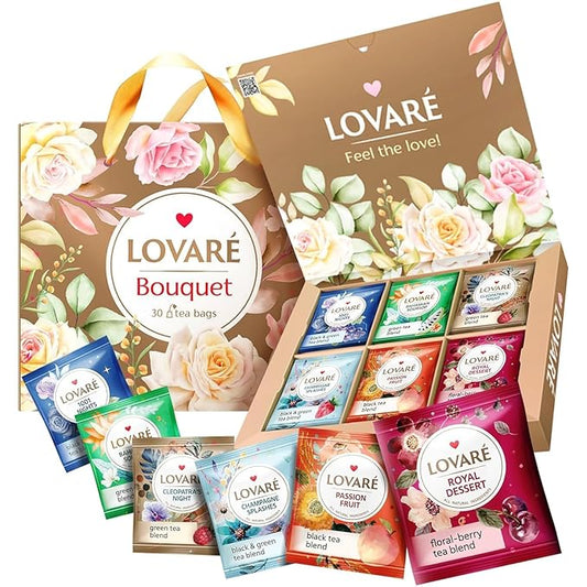 LOVARE Tea Bags Variety Pack - Made in Ukraine - Black and Green, Floral Berry, Mixed Blend Assorted Collection - Tea Sampler - Gift Sets for Tea Lovers (30 Bags - 6 Tastes)