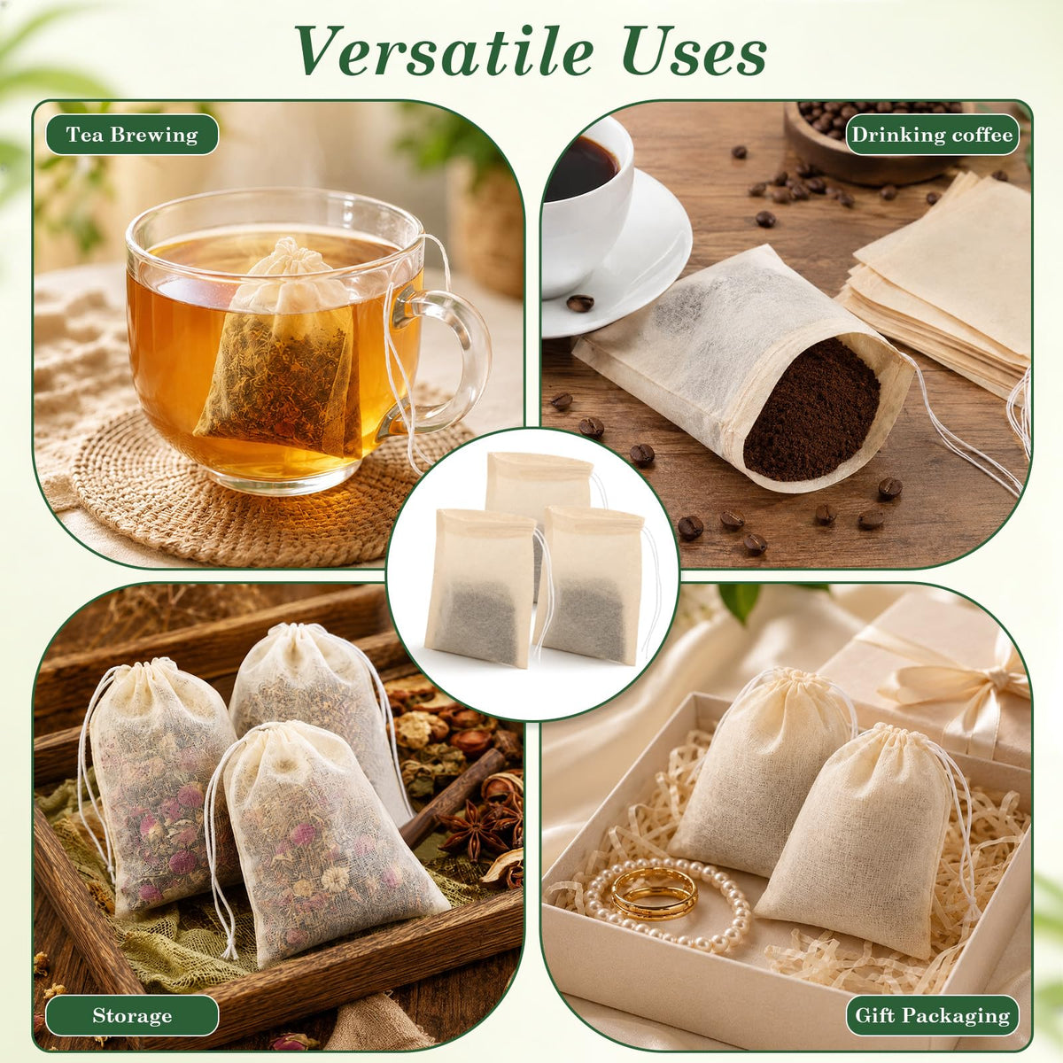 Angooni 300PCS Disposable Tea Filter Bags with Drawstring
