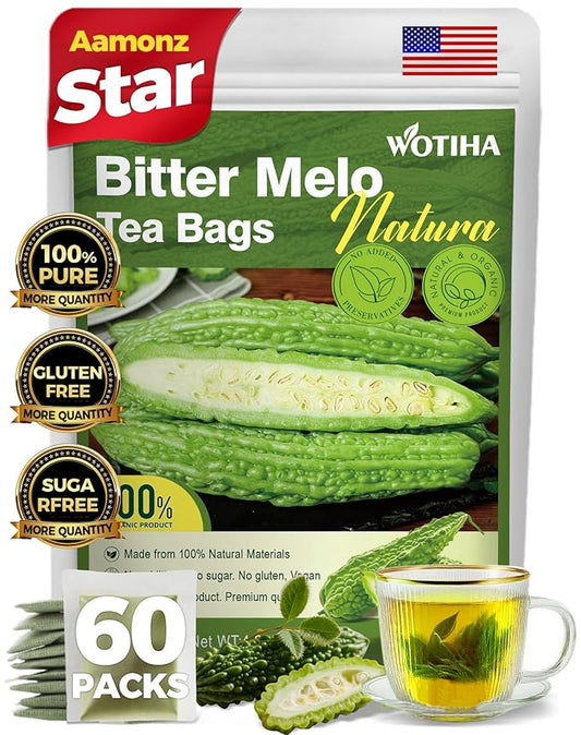 Wotiha Natural Bitter Melon tea bags 120g. 60 Tea Bags,Natural Healthy Herbal Tea.Non-GMO, Caffeine-Free, Supports Healthy Digestion