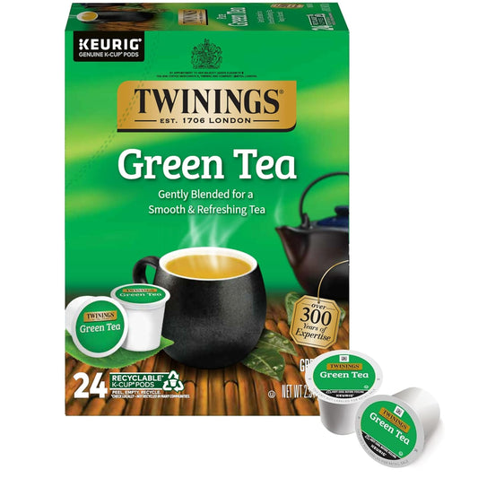 Twinings Green Tea K-Cup Pods for Keurig, 24 Count, Smooth Flavour, Enticing Aroma, Caffeinated, Enjoy Hot or Iced