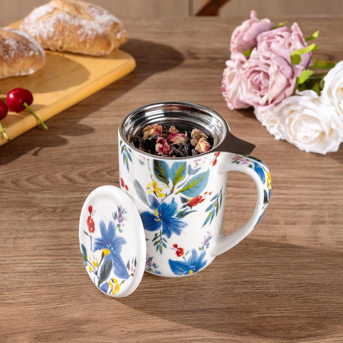 AmorArc Tea Cup With Infuser and Lid, 18oz Loose Leaf Tea Mug With Steeper
