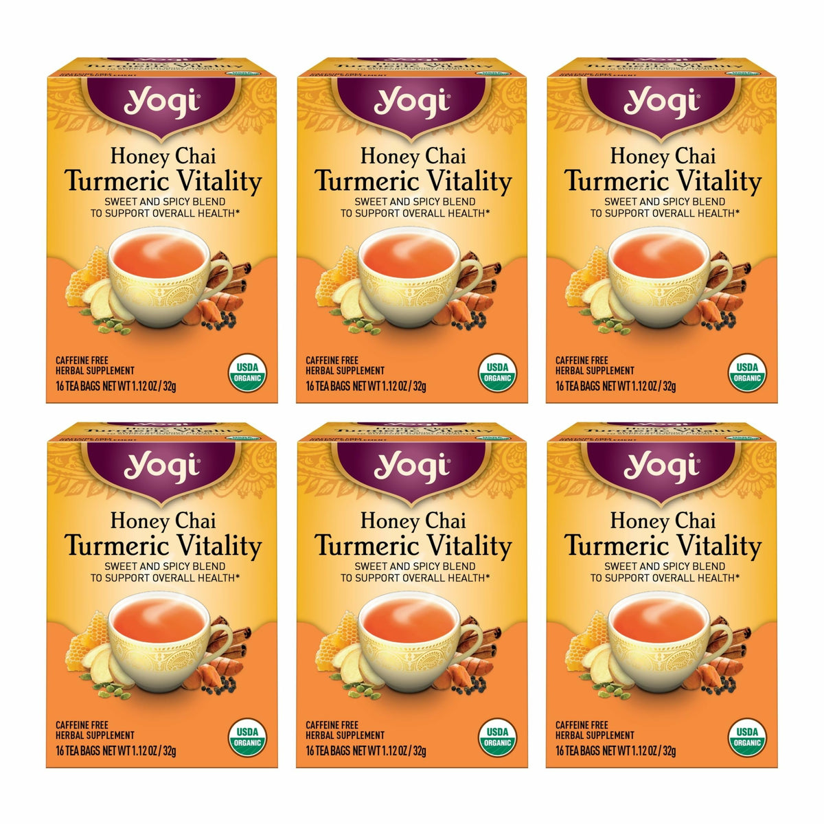 Yogi Honey Chai Turmeric Vitality Tea, 16 Tea Bags (6 Pack)
