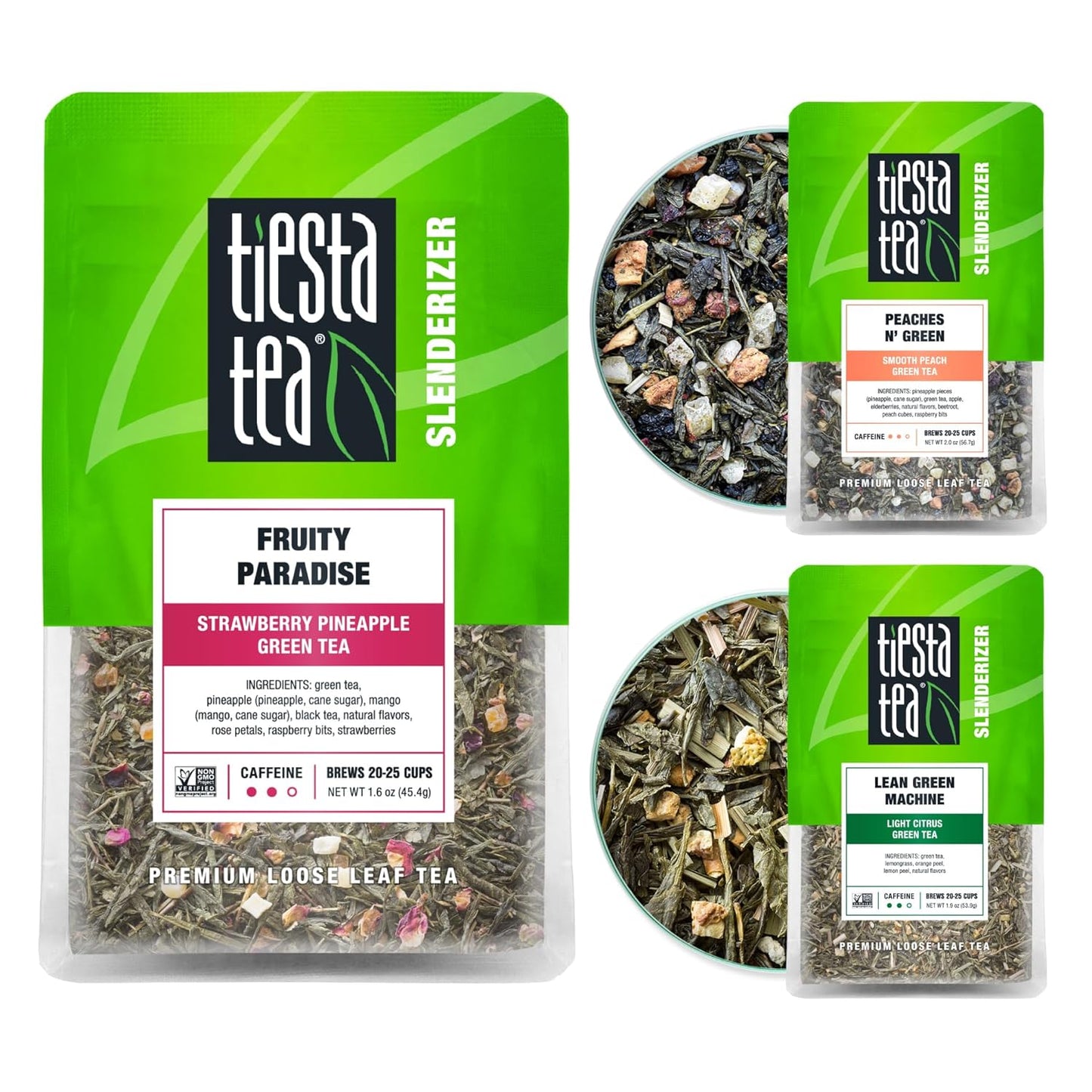 Tiesta Tea - Green Tea Gift Box, Loose Leaf, 3 Pouches, Medium Caffeine, Hot & Iced, Assortment with Light Citrus & Fruity Green, Loose Leaf Variety Box