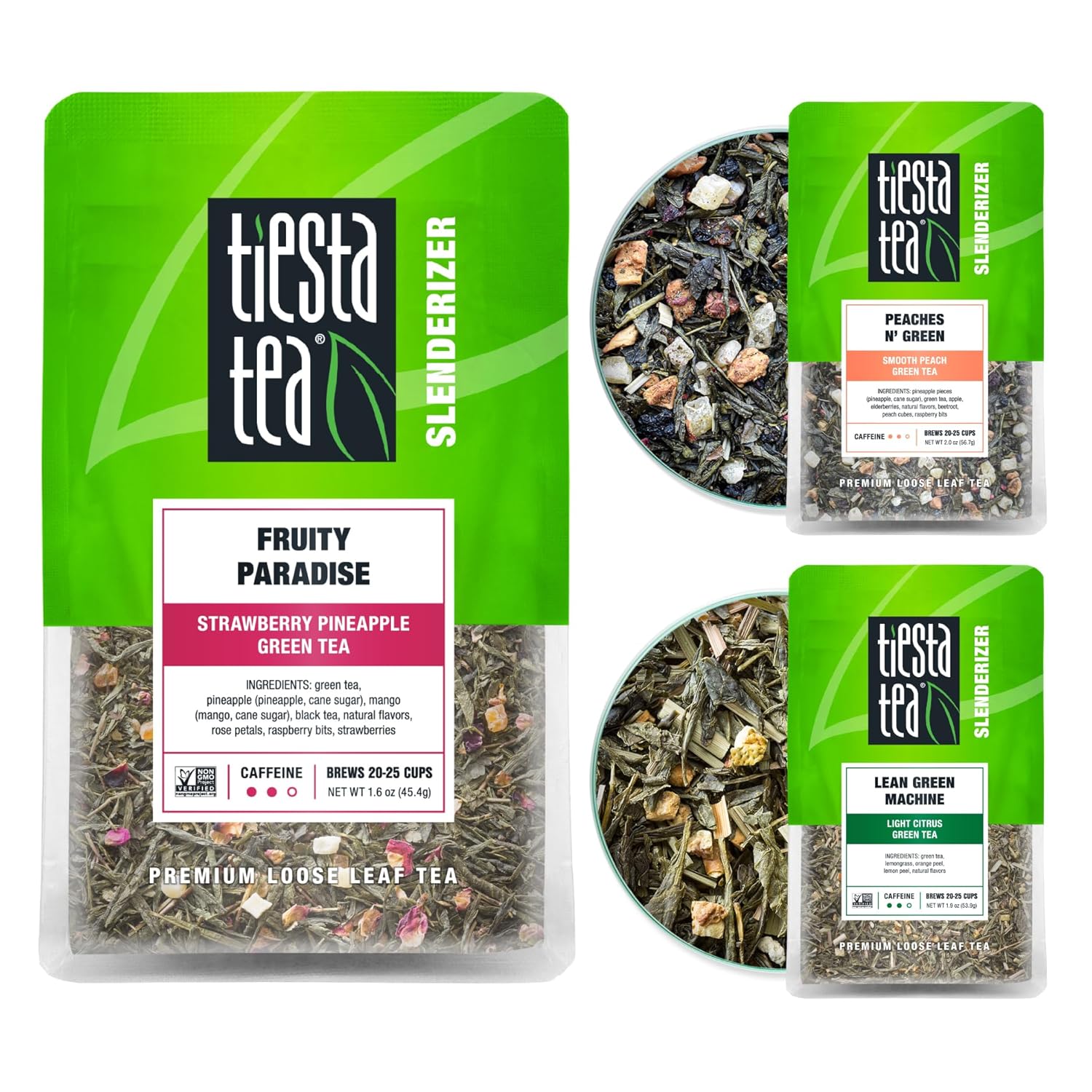 Tiesta Tea - Green Tea Gift Box, Loose Leaf, 3 Pouches, Medium Caffeine, Hot & Iced, Assortment with Light Citrus & Fruity Green, Loose Leaf Variety Box