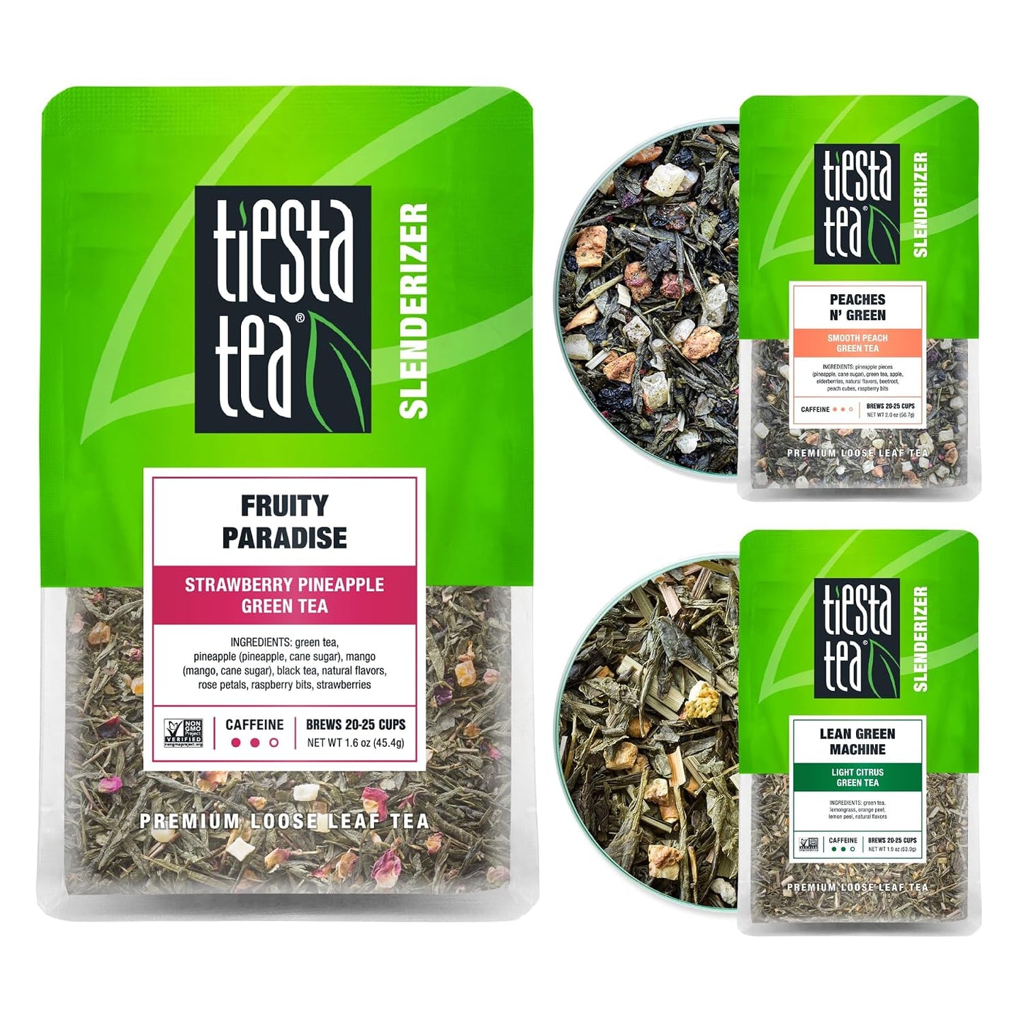 Tiesta Tea - Green Tea Gift Box, Loose Leaf, 3 Pouches, Medium Caffeine, Hot & Iced, Assortment with Light Citrus & Fruity Green