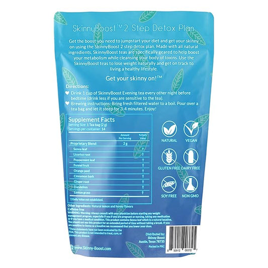 Skinny Boost Evening Tea (2 Pack) 28 Tea Bags Total, Supports Detox and Cleanse, Reduce Bloating, All Natural, Vegan