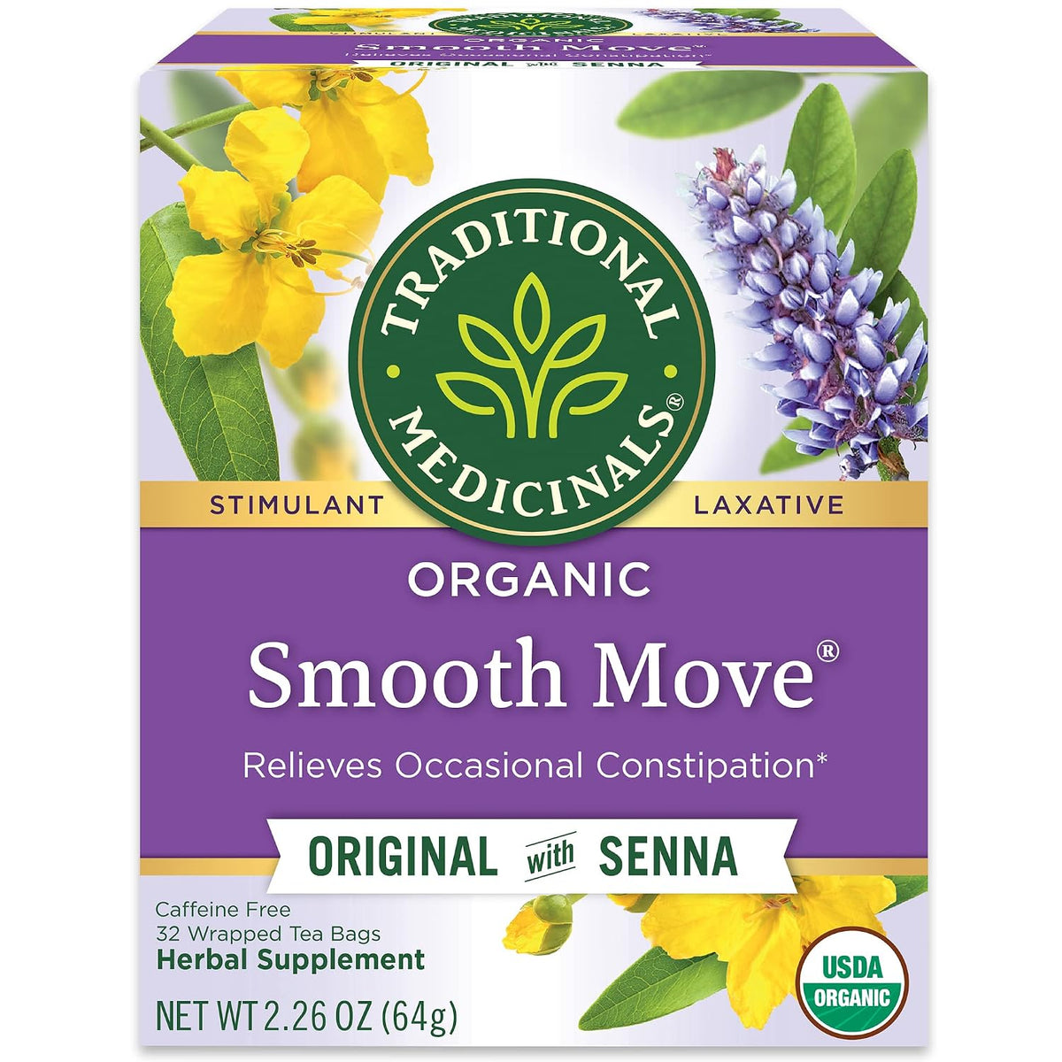 Traditional Medicinals Organic, Smooth Move Tea, Original with Senna - Helps Relieve Constipation Overnight - Kosher, Non-GMO, Caffeine-Free