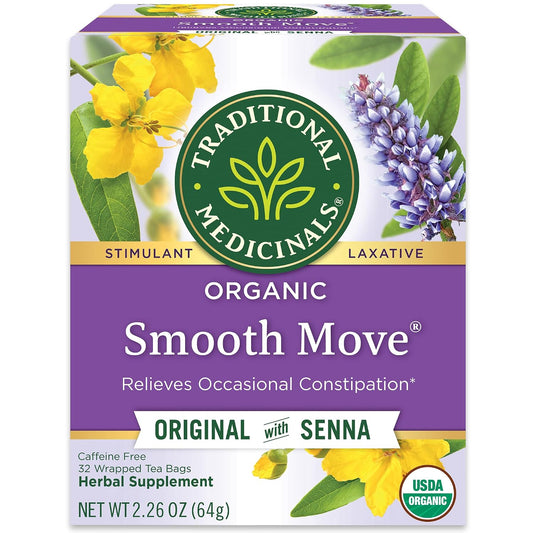 Traditional Medicinals Organic, Smooth Move Tea, Original with Senna - Helps Relieve Constipation Overnight - Kosher, Non-GMO, Caffeine-Free