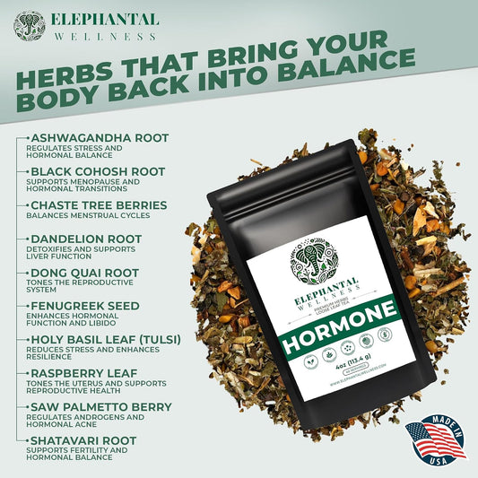 Hormone Support Herbal Tea for Women – Ashwagandha, Vitex, Dong Quai, Shatavari &amp; Raspberry Leaf – Supports Balance, Calm &amp; Daily Wellness – Caffeine-Free, Non-GMO Loose Leaf Tea, 4oz (40 Servings)