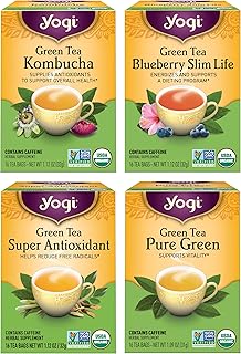 Yogi Tea - Green Tea Variety Pack - 16 Tea Bags Per Pack (4 Pack) - Supports Overall Health & Vitality - Sampler Includes Four Assorted Green Teas - Caffeinated Organic Teas