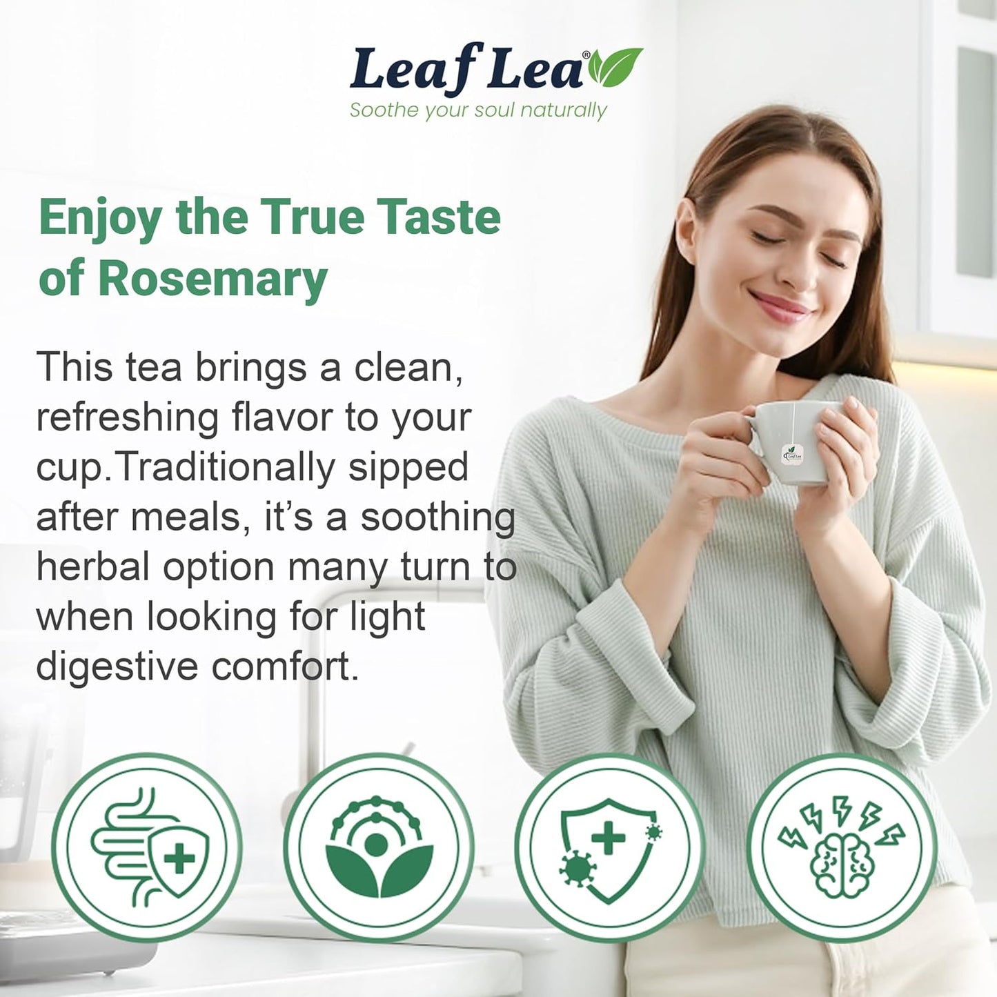 LeafLea Rosemary Tea Bags, Single-Ingredient Rosemary Leaf Tea, 80 Count