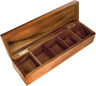 Ironwood Gourmet 5 Compartment, Tea Box, Natural Acacia Wood