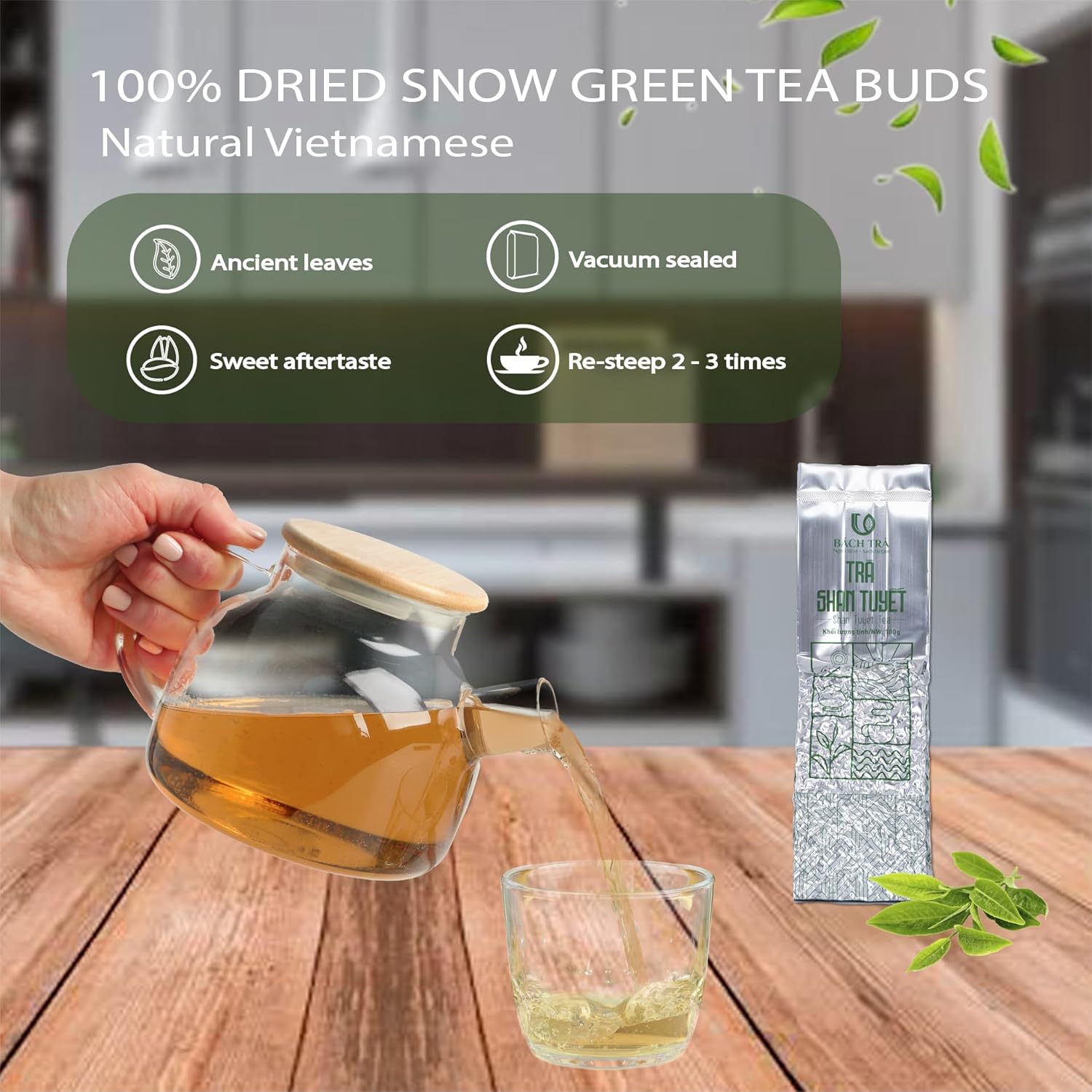 BACH TRA Snowshan White Tea Loose Leaf – 3.53 oz | Vietnamese Rare Shan Tuyet Buds | Vacuum-Sealed Fresh