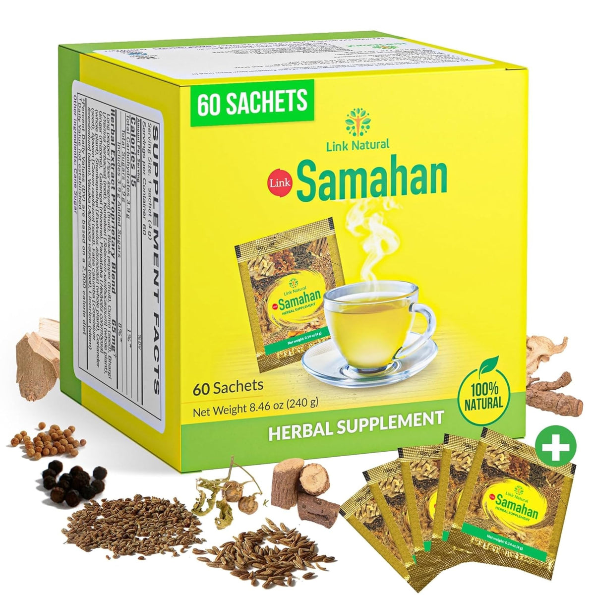 LINK SAMAHAN SAMAHAN Ayurvedic Herbal Tea Packets - Sri Lankan Ceylon Blend with 14 Natural Herbs Including Ginger, Black