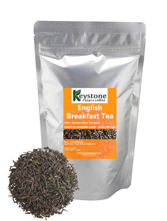English Breakfast Loose Leaf Tea, 1lb Pouch Premium Black tea blend of Assam and Keemun, Drink Hot or Iced, Sweetened or Plain –Nearly 200 servings.