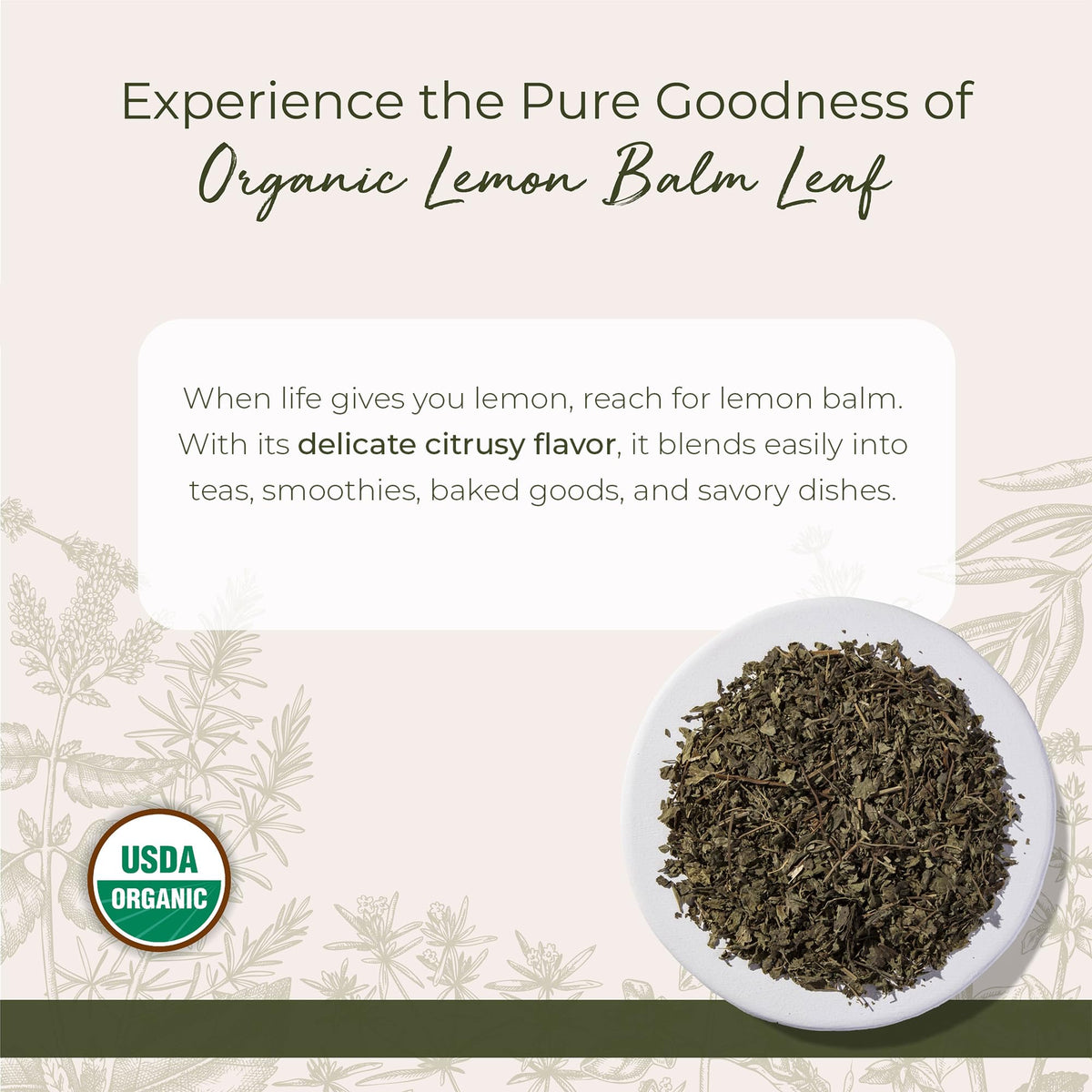 Starwest Botanicals Organic Lemon Balm Leaves, Certified Kosher - 4 oz Bag