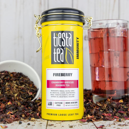 Tiesta Tea - Cranberry Hibiscus Rooibos Tea, Fireberry | Loose Leaf | Herbal Blend with Hibiscus, Cranberry, Currants, Rooibos, Brew Hot or Iced, 50 Cups in Resealable Pouch, 5 Ounce