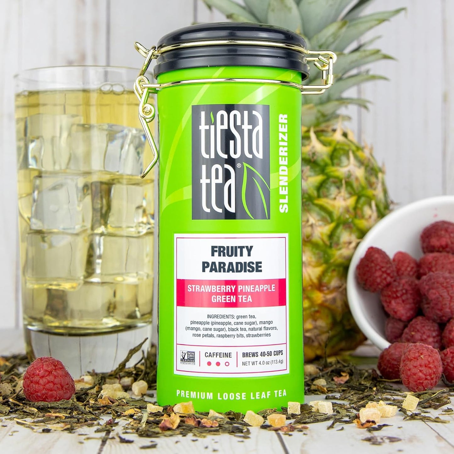 Tiesta Tea - Fruity Paradise, Loose Leaf, Strawberry Pineapple Green Tea | Premium Blend, Medium Caffeinated Green, Make Hot or Iced &amp; Brews Up to 50 Cups, 4oz Refillable Tin