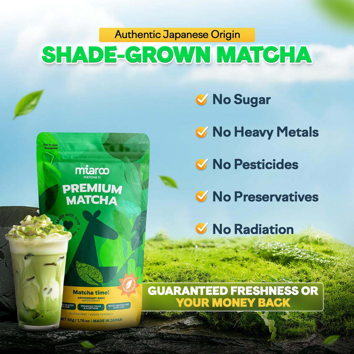 Miaroo Ceremonial Grade Matcha Powder, 50g/1.76oz | Authentic Japanese Green Tea Powder, Unsweetened, Smooth Umami Flavor