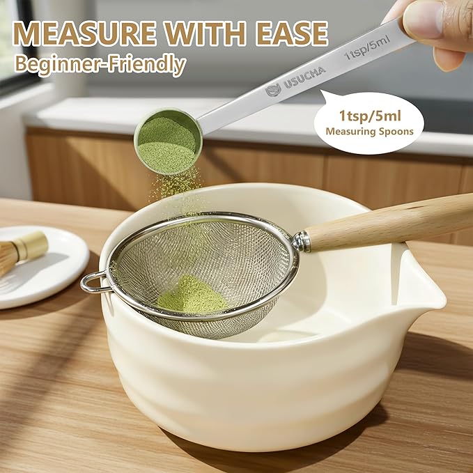 9PCS Matcha Whisk Set, Ceramic Bowl with Spout, Bamboo Whisk & Holder, Matcha Cup, Ceremony Tea Making Tools, Modern Design Gift for Matcha Beginners Lovers (Cream White)