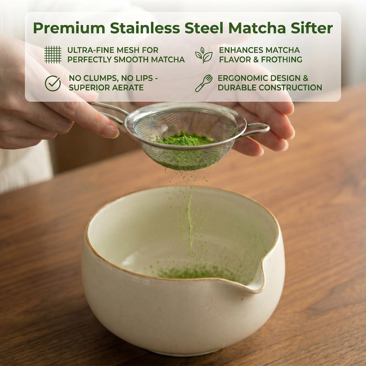 MAWAKIN Premium 5-Piece Matcha Kit, Matcha Whisk Set with Ceramic Matcha Bowl with Spout, Bamboo Matcha Whisk, Sifter, Scoop
