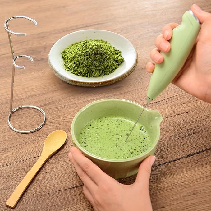 MONOJOY Electric Matcha Whisk Set 4 PCS Matcha Making Kit Powder Mixer Electric Milk Frother Traditional Tea Scoop Chashaku, Spoon, Sifter, Durable Coffee Stirrers Maker Tools Gift for Lovers Beginner